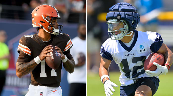 Separate photos of Dorian Thompson-Robinson and Deuce Vaughn.